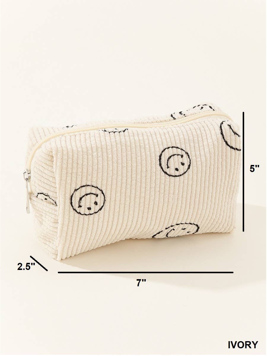 Vanilla Monkey - Wholesale Makeup/Cosmetic Bag - Smiley Face Corduroy Cosmetic Pouch Bag5