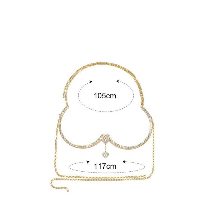 Tourtiwi - Wholesale Face/Body Chain - Sexy Doppel Herz Rhinestone Pendant Chest Plate Body Chains