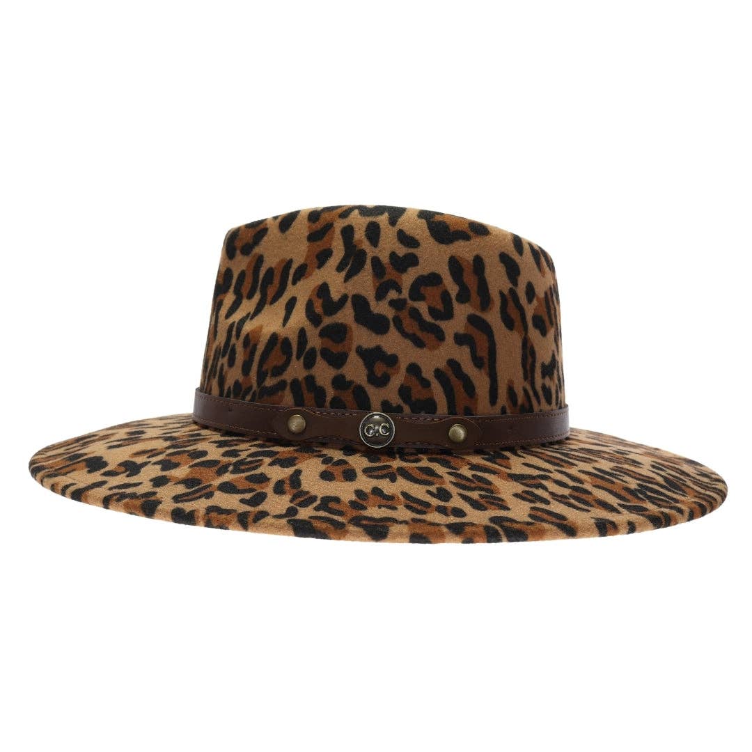 Dk. Leopardo Chapéu Panamá C.C de Tecido Vegano com Estampa de Onça e Fivela para venda a revendedores na Faire1