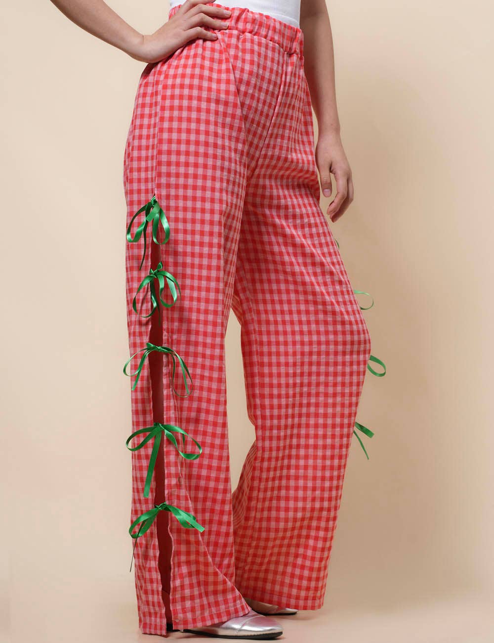 Sweetkama – Großhandel Hose – Damen – Damen Karierte Hose mit Seitenschlitz und Schleife SKP4109413