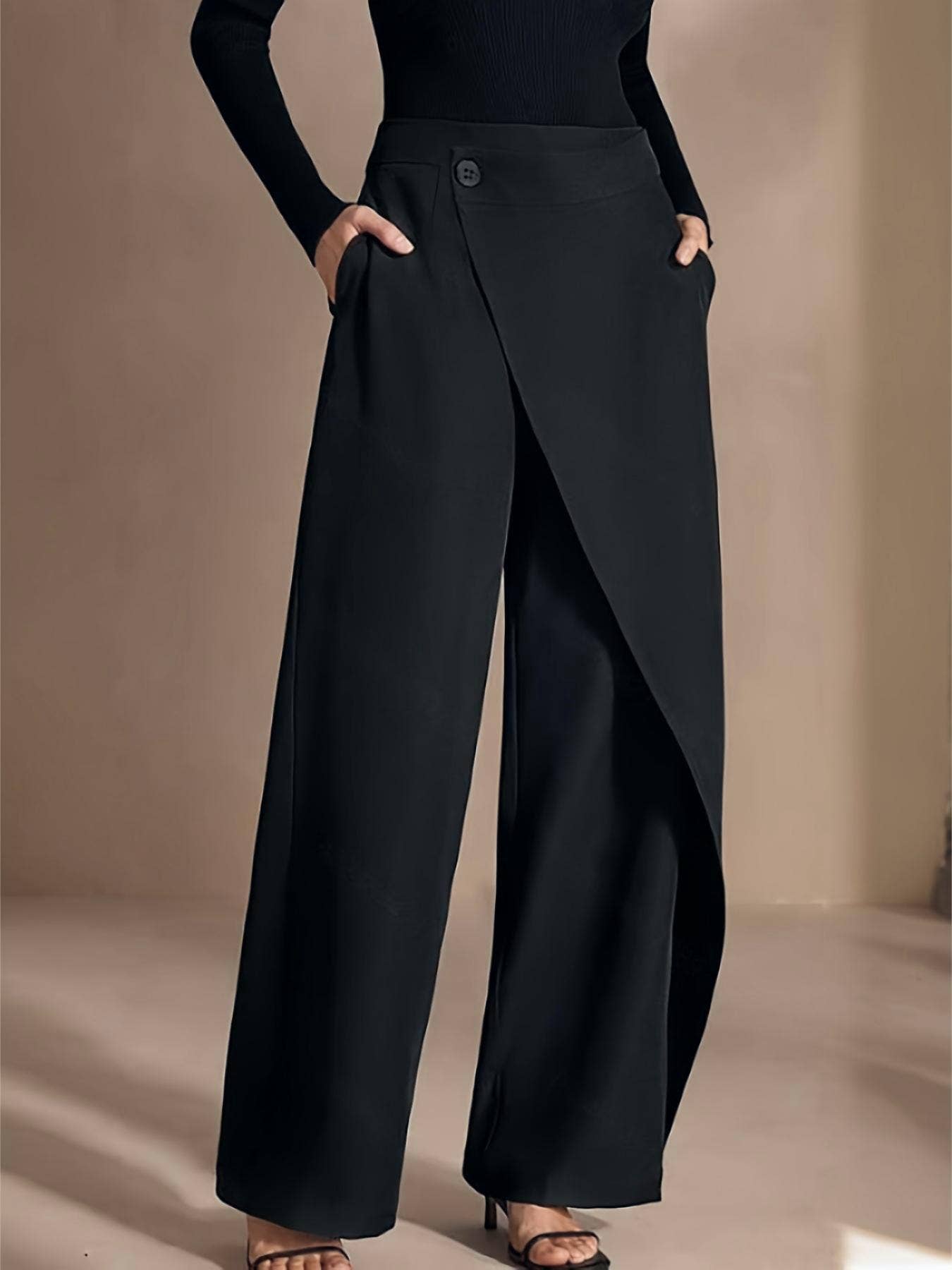 HIDDENBRAND - Wholesale Pants - Women's - High-waisted asymmetrical wide-leg suit pants6