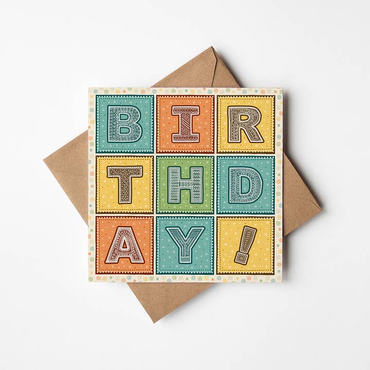 Jess A Little Creative - Wholesale Birthday Card - Turquoise Orange and Yellow Typographic Birthday Card