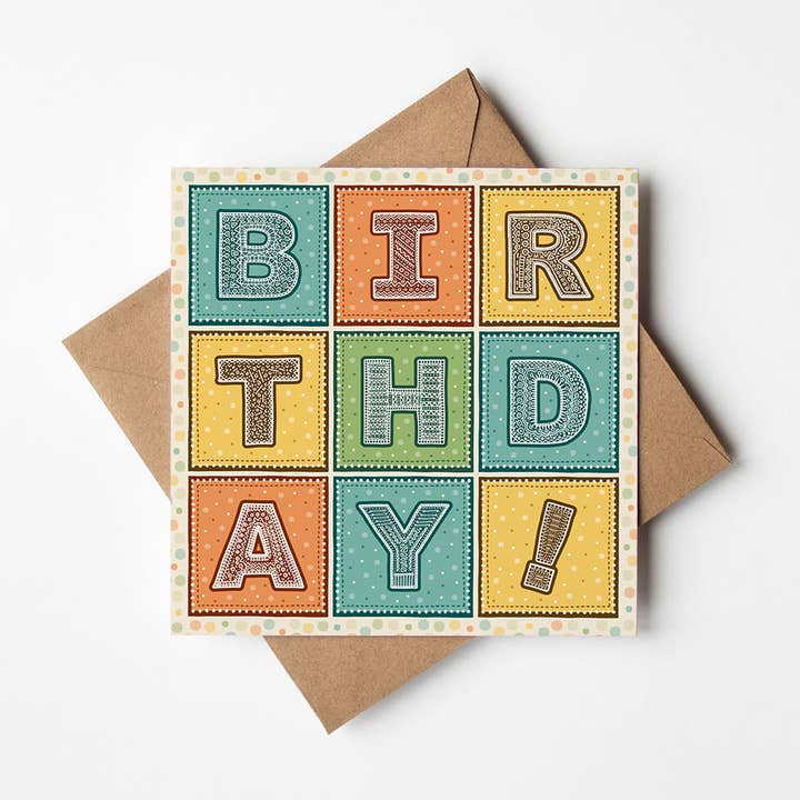 Jess A Little Creative - Wholesale Birthday Card - Turquoise Orange and Yellow Typographic Birthday Card0