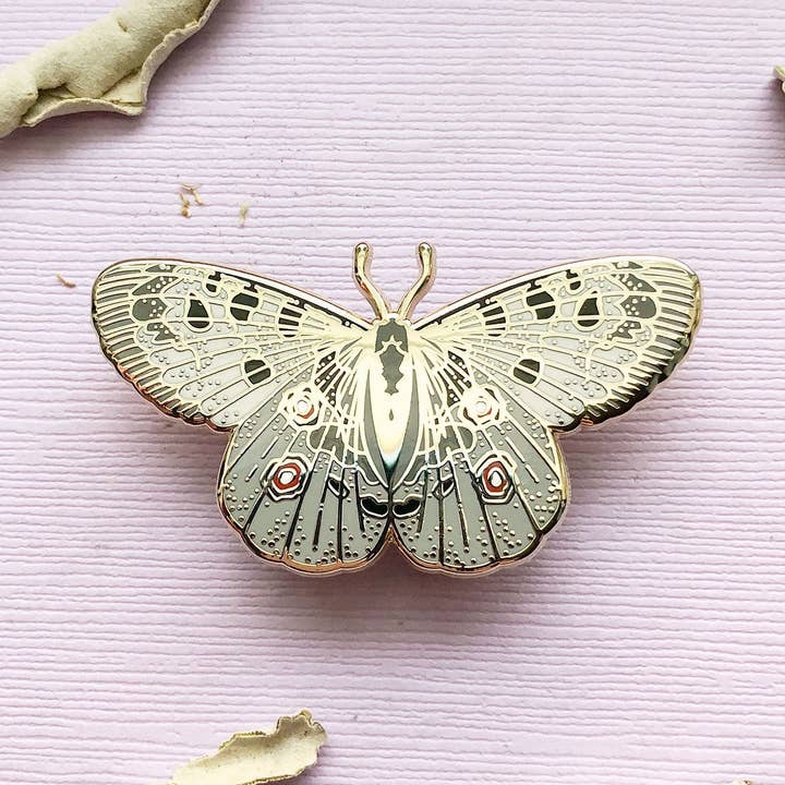 Alum and Ink - Wholesale Lapel Pin/Button - Mountain Apollo Butterfly (Parnassius apollo) Enamel Pin3