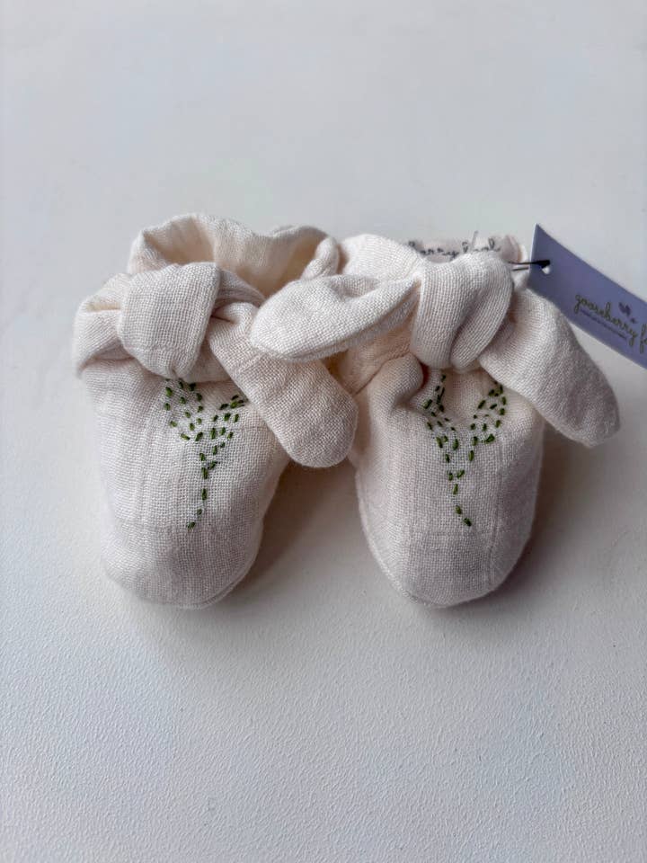 Organic cotton muslin booties for wholesale by Gooseberry fool