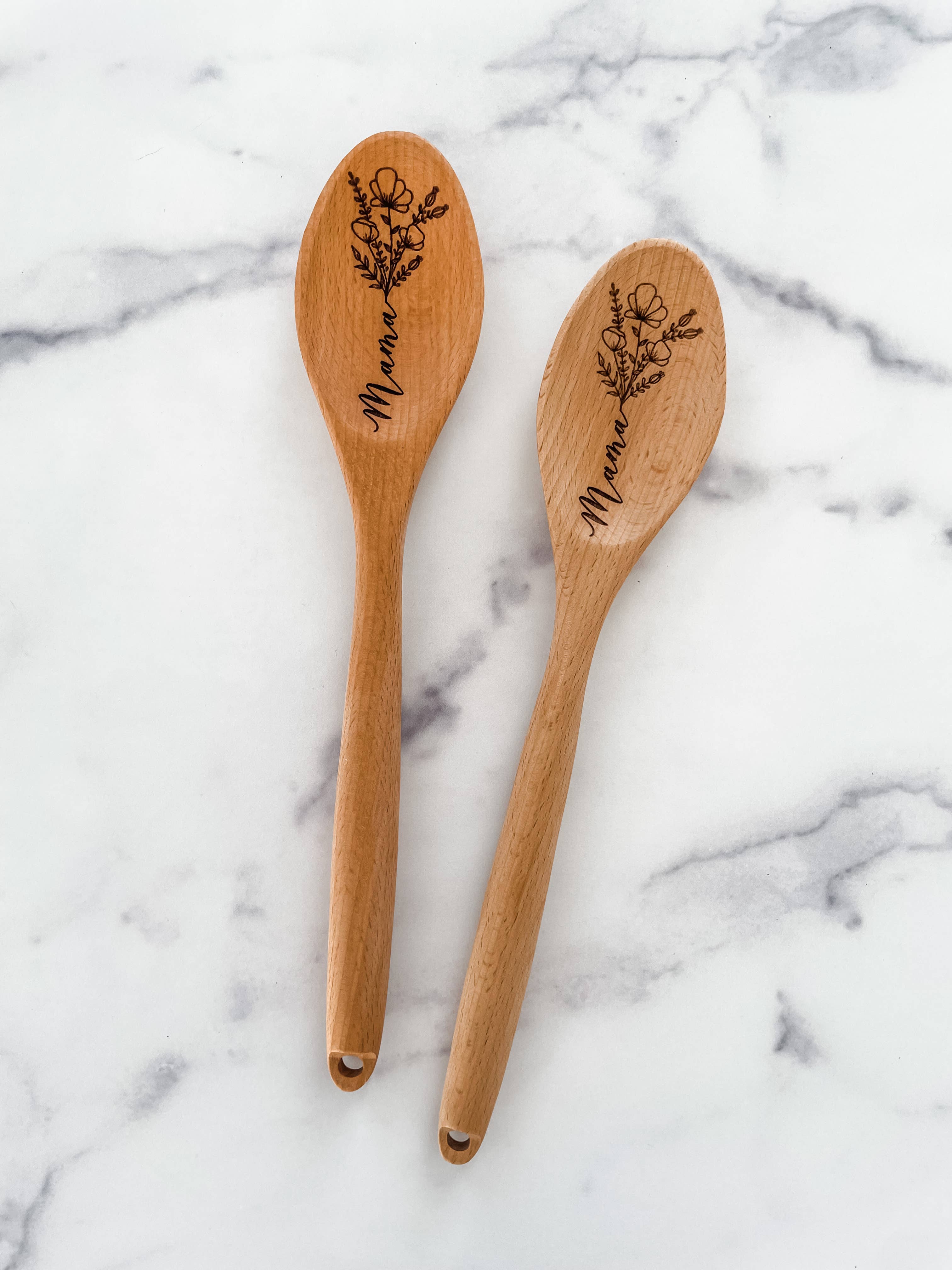 Wood & Ash - Wholesale Kitchen Spoon - Mom Mama Flower Wooden Cooking Spoon1