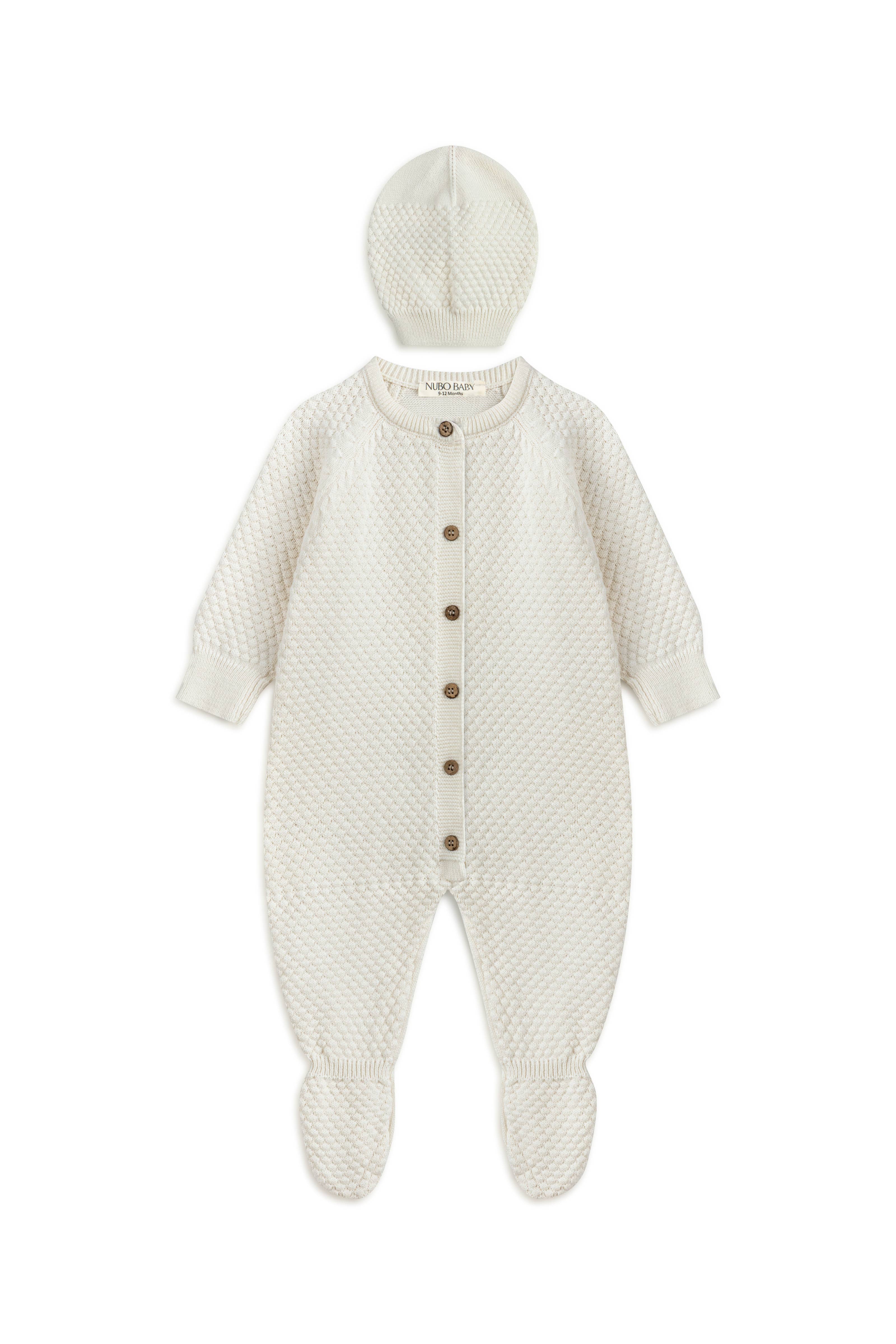 Nubo Baby - Wholesale Clothing Set - Baby - Ecru Knit Baby Gift Set – Jumpsuit, Hat & Blanket, Cotton3