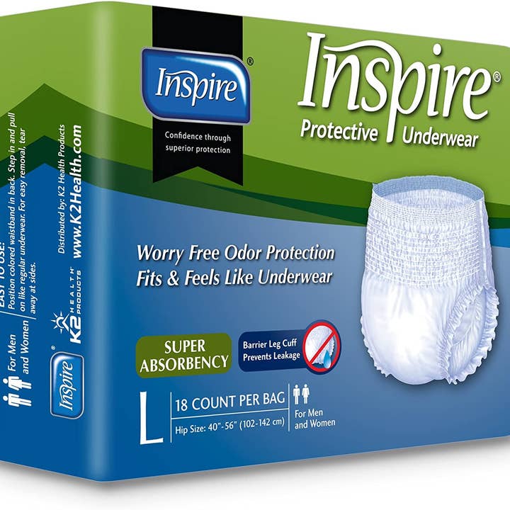 Inspire - Wholesale Period Underwear - Women's - Inspire Adult Diaper Incontinence Underwear (large) Pack of 72