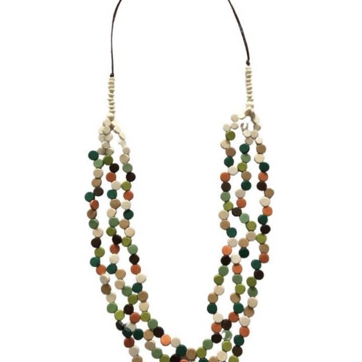 Cinnamon Creations - Wholesale Beaded/pearl necklace - Whimsical 3-Layered Multi-Coloured Small Round Wooden Beaded Necklace N6-2551FMAY1