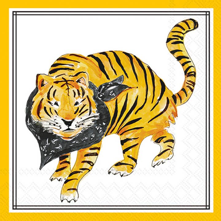 Boston International - Wholesale Disposable Napkin - Paper Cocktail Napkins 20 Ct Black Tiger Hometown Pride