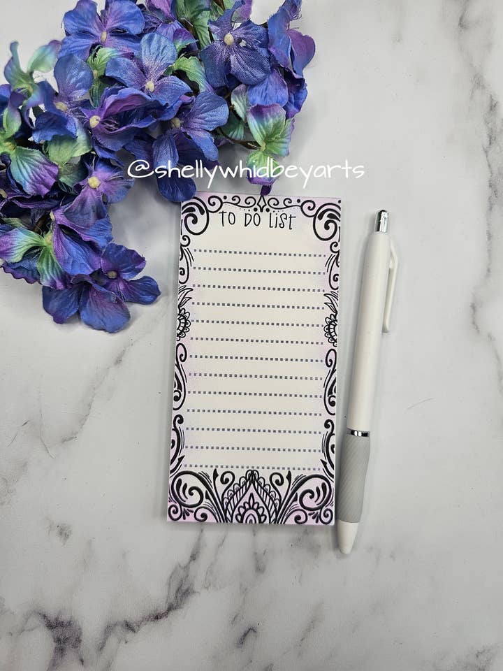 Purple Handmade Notepad with Illustrated Designs for wholesale by Shelly Whidbey Arts