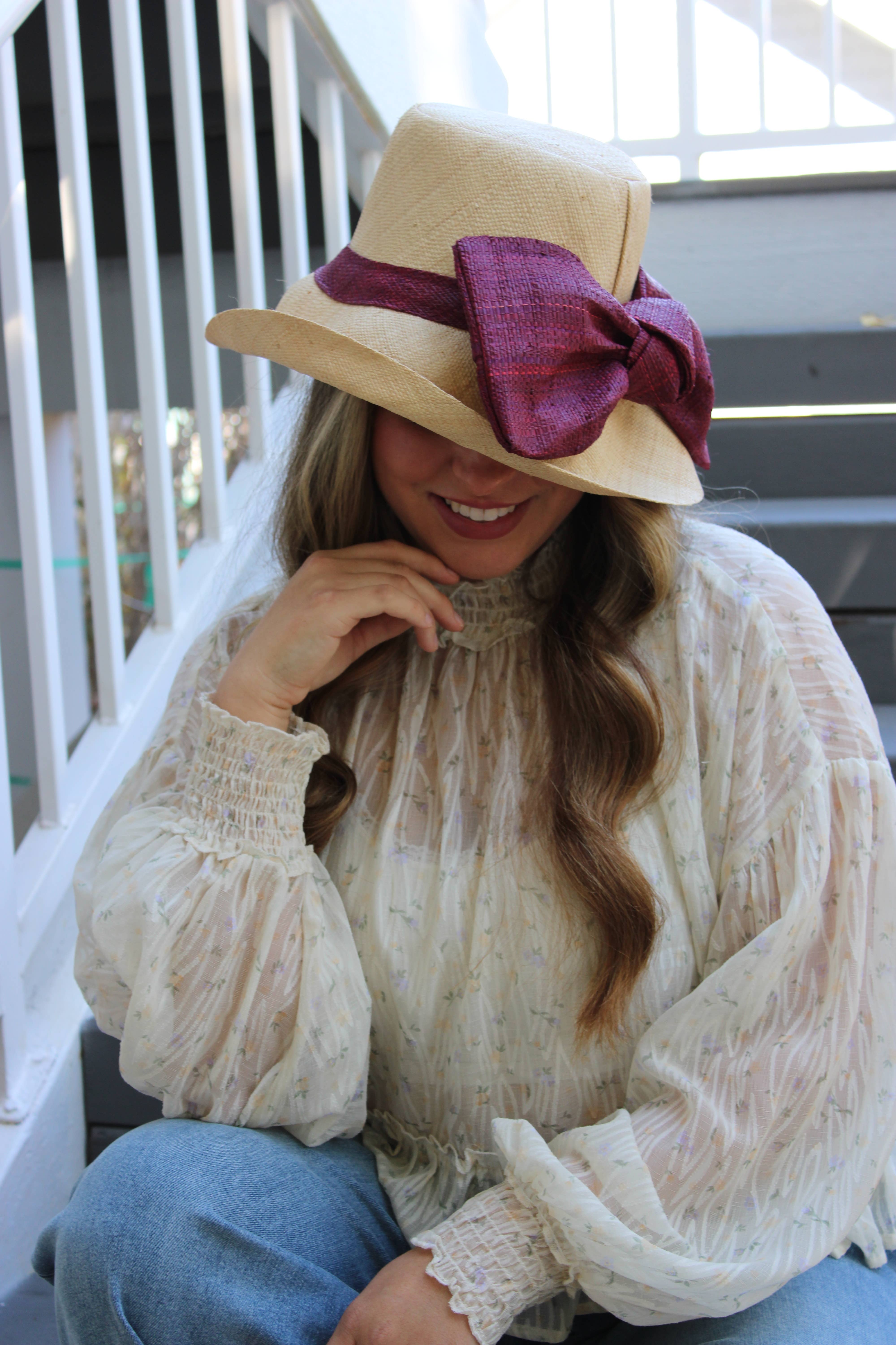 Shebobo - Vendita all'ingrosso Cappello di paglia - Donna - Cappelli da sole in paglia con tesa da 3" e grande fiocco di Cara6