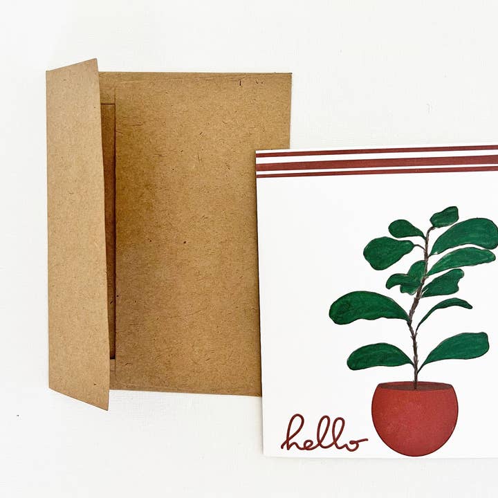 Hello Fiddle Leaf Fig Just Because Thinking of You Greeting Card for wholesale by Wildwood Paper Company