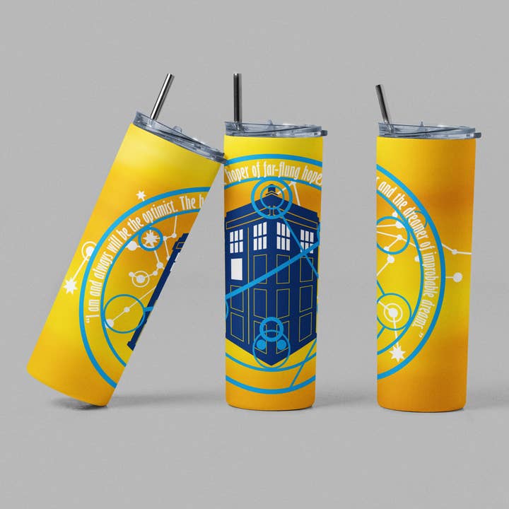 The Geek Boutique - Wholesale Insulated Mug/Tumbler - Dr. Who Yellow Tardis Sci Fi Quote TV Inspired Tumbler