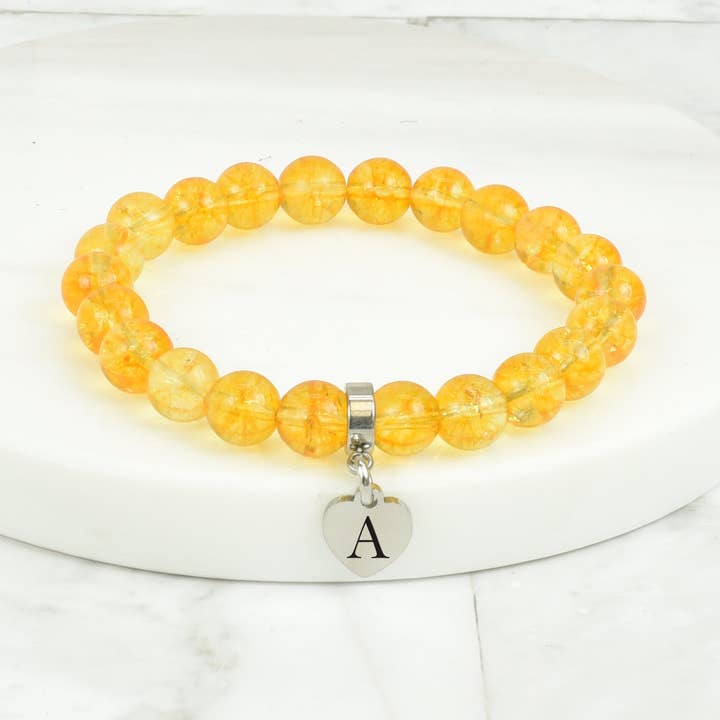 Natuurlijke citrien voor dames met klein hart intial charm armband van roze doos voor wholesale door Pink Box