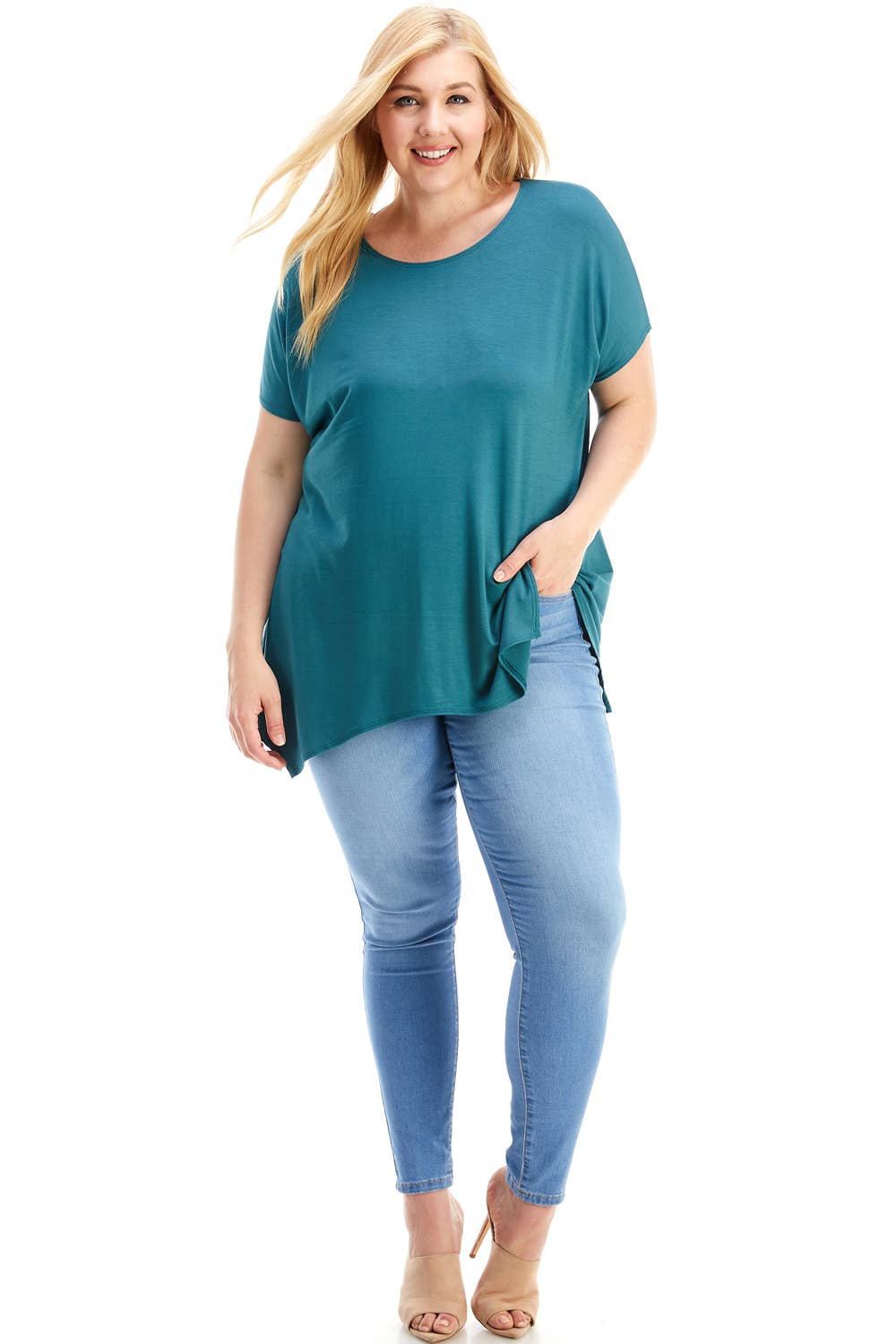 Azules Clothing - Wholesale Tunic - Women's - ATP-2307RSX Plus Size Asymmetric Short Sleeve Tunic57