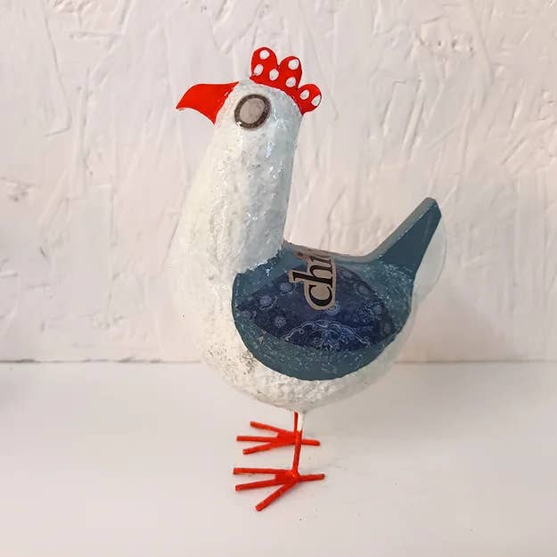 Tania Holland Gallery - Wholesale Sculpture - Chicken Posh Paper Mache Bird Sculpture Mixed Media Artwork