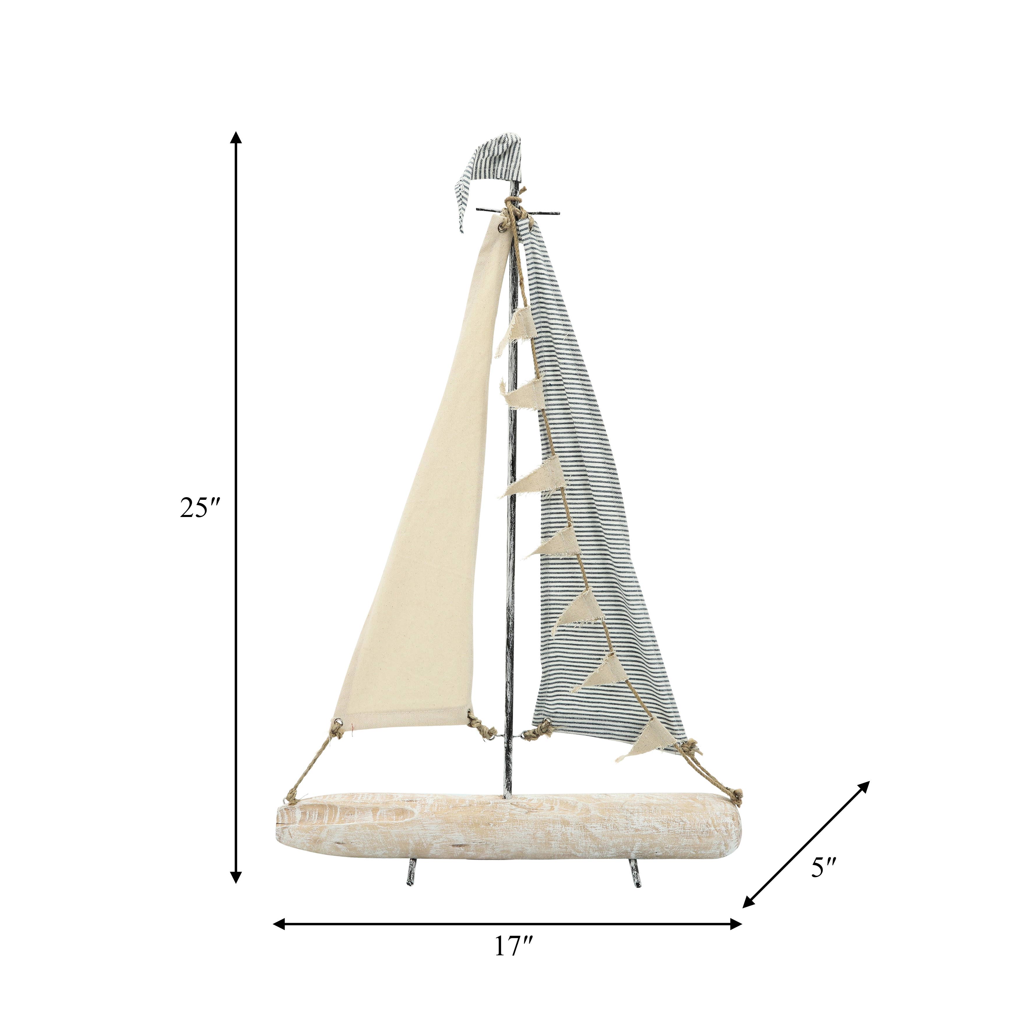 Sagebrook Home - Wholesale Decorative Tabletop Object - Object - Ivory/Blue Metal Sailboat with Fabric Sails, 27 in.2
