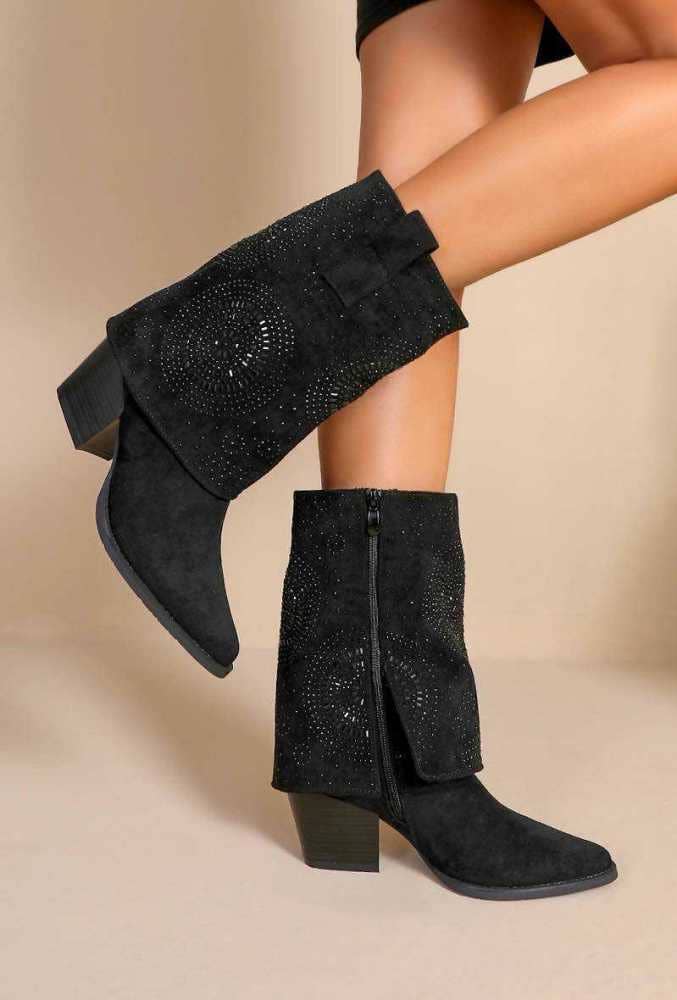 Joia Paris - Wholesale Booties - Women's - Santiag with turned-down heels and decorative rhinestones WZ-802