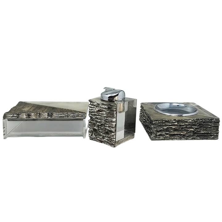 1970s Gorgeous Brutalist Smoking Set. Made in Italy for wholesale by MadInteriorArt