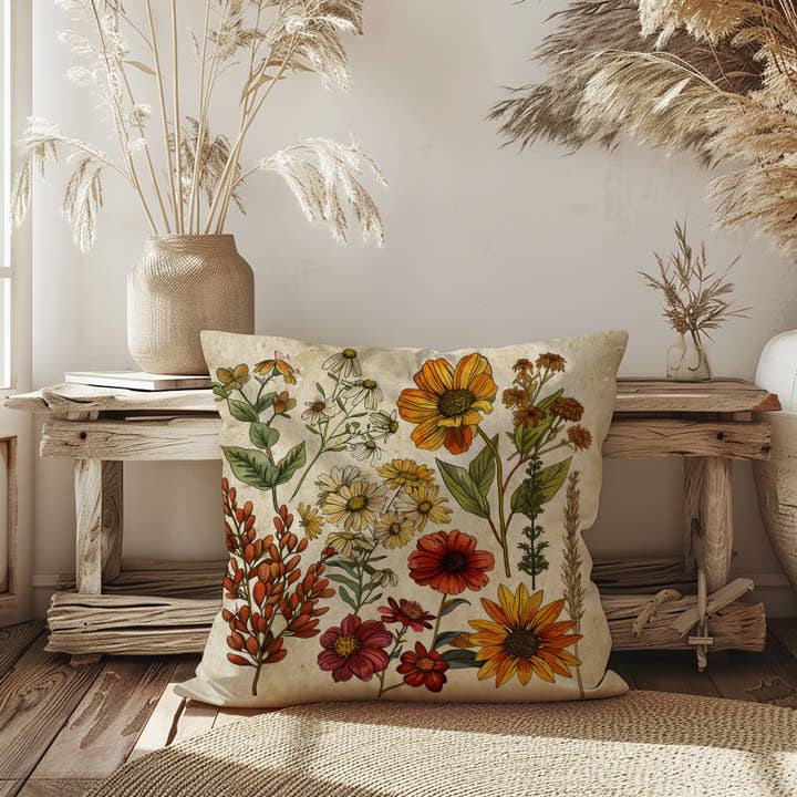 Olive Branch Farmhouse - Wholesale Throw Pillow Cover - Fall Wildflowers Pillow Covers