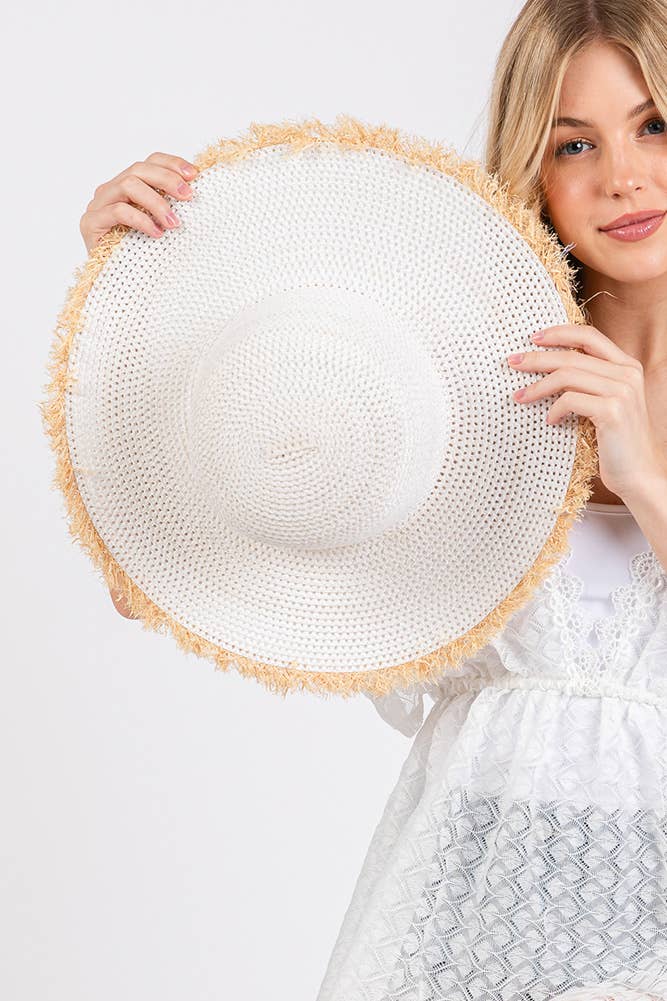 Hana - Vendita all'ingrosso Cappello di paglia - Donna - Cappello Estivo di Paglia a Tesa Larga Bicolore con Bordo Sfilacciato37