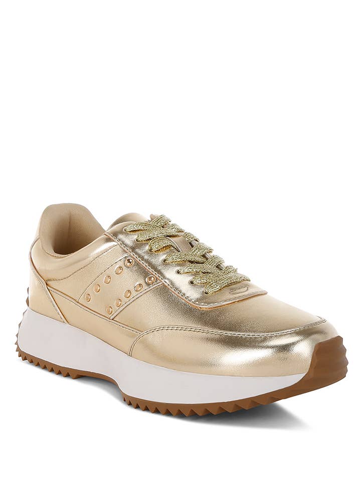 Mujori Metallic Pleather Studded Sneakers for wholesale by Rag Company