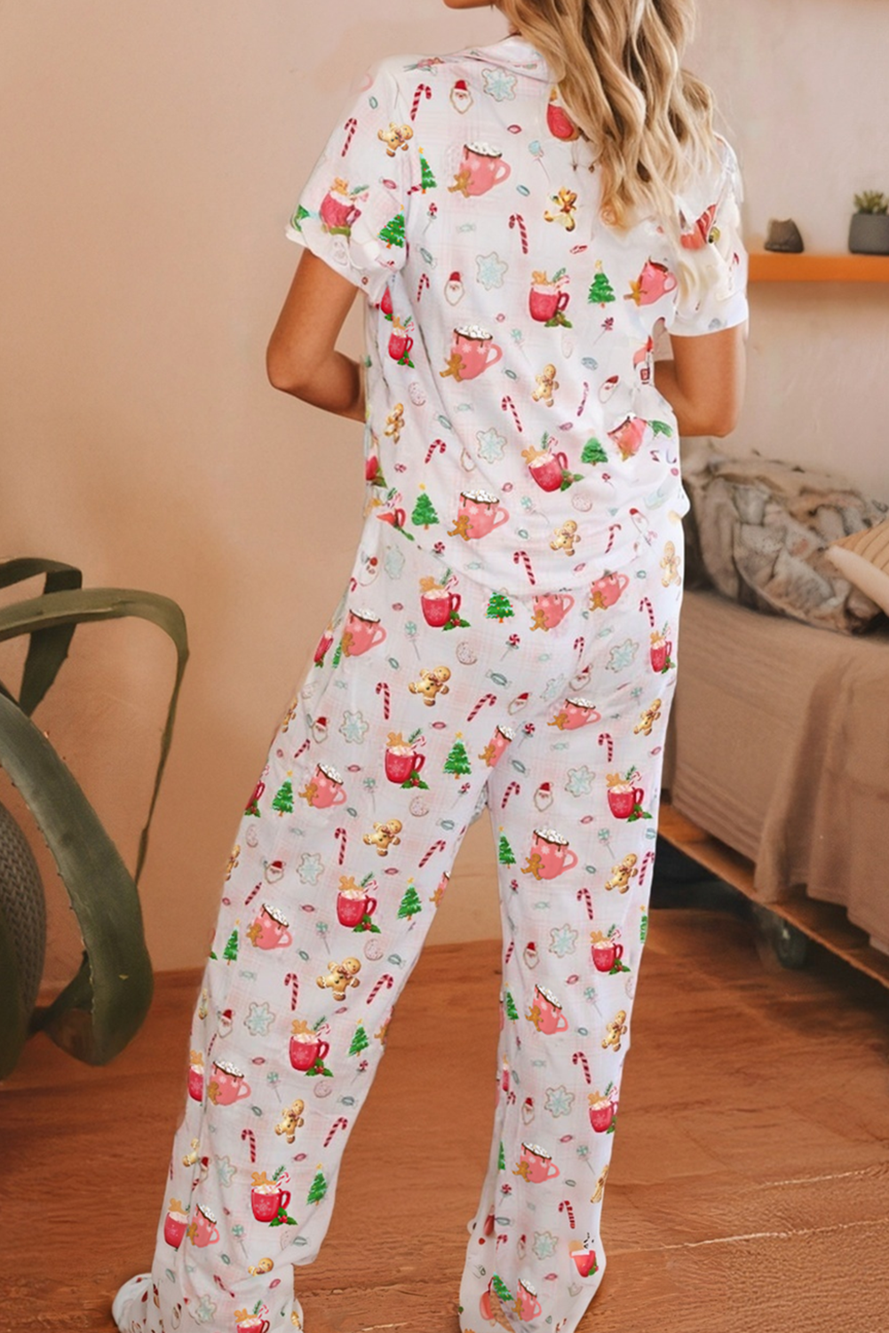 Rose Ensemble de pyjama 2 pièces avec chemise et pantalon imprimés de Noël LDC en vente sur Faire1