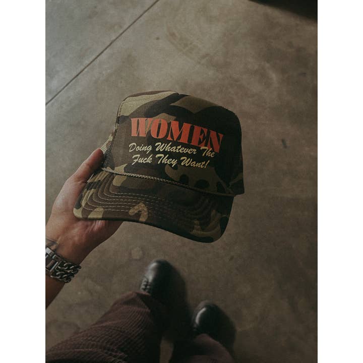 Camo Women Doing What They Want Trucker Hat for wholesale on Faire