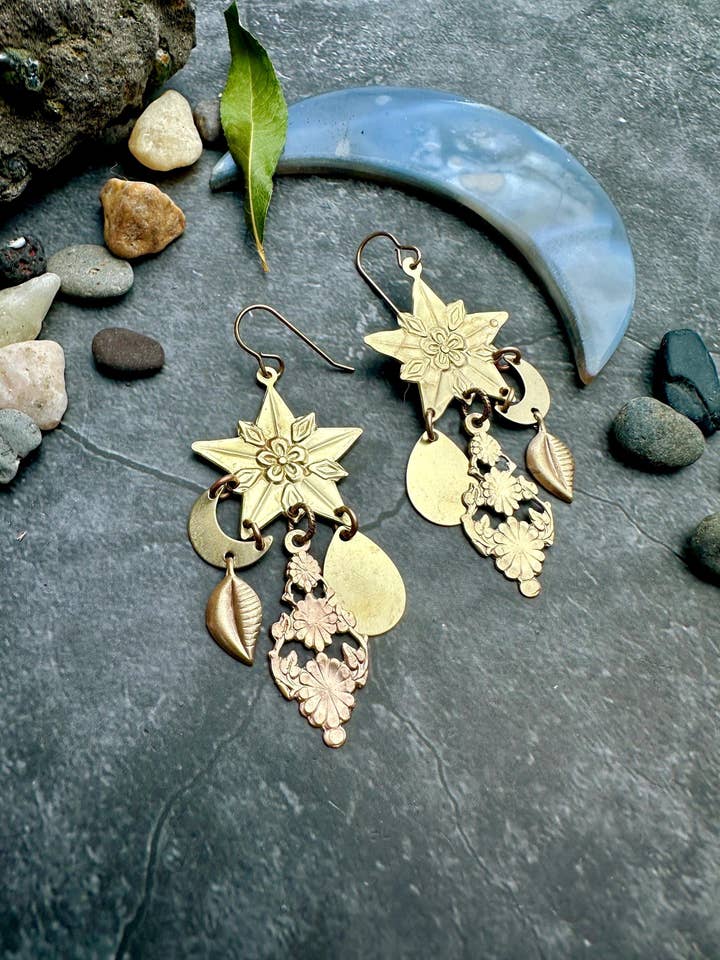 Midnight Garden Earrings- Handmade Beaten Solid Brass for wholesale by The Sunstone on Main
