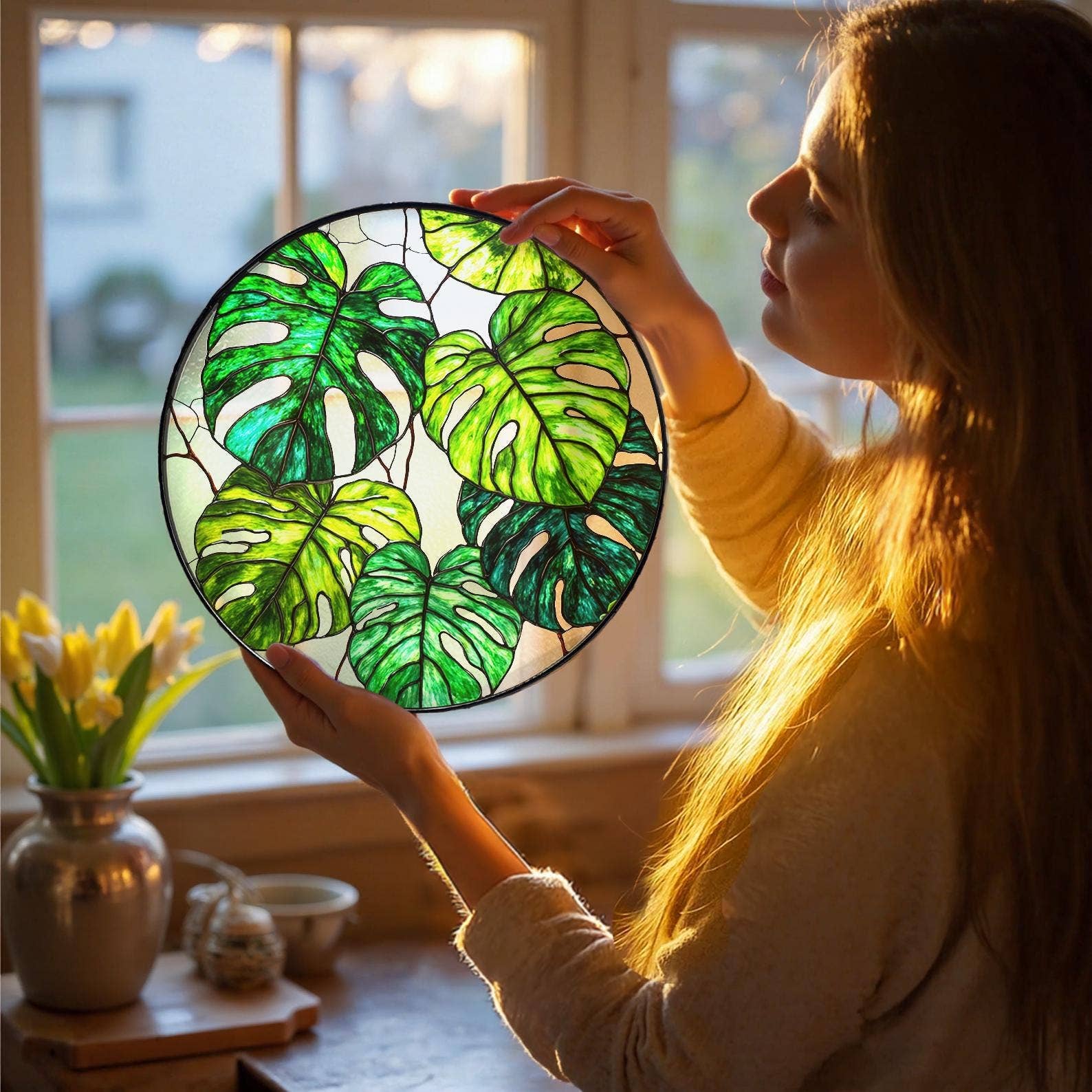 NVC Ecommerce LLC - Vente Attrape-soleil - Attrape-soleil en vitrail Monstera, cadeau pour amateur de plantes Monstera3