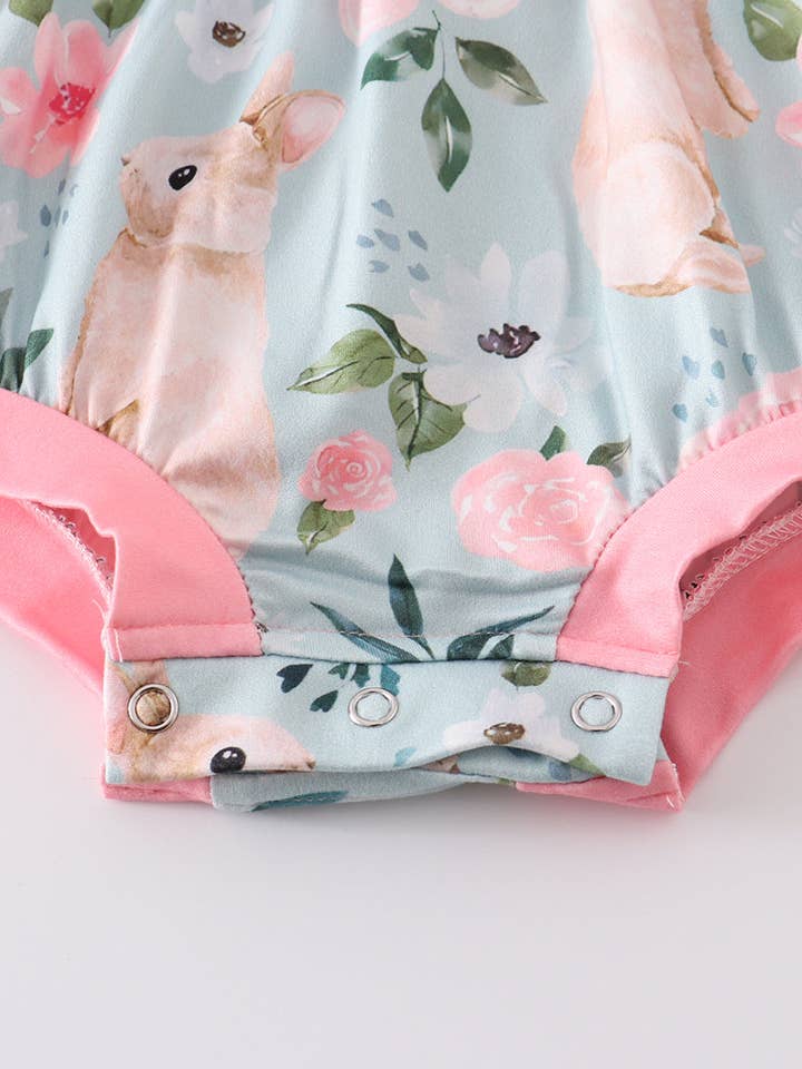 Rylee Faith Designs - Wholesale Bodysuit (Non-Footed) - Baby - Blue Rabbit Floral Baby Romper