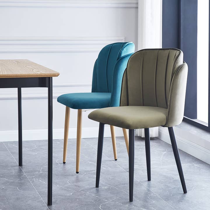 NORA Set of 2 Metal and Khaki Green Fabric Dining Chairs for wholesale by Nordlys