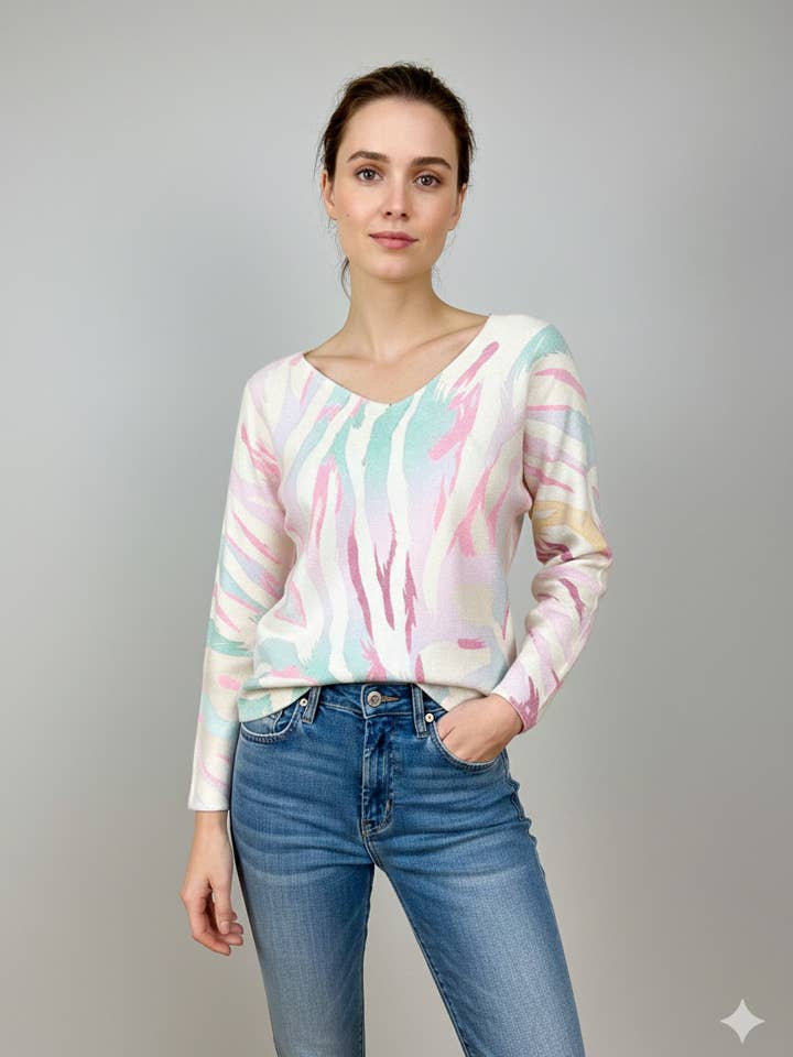 CX 3162-03 - V-Neck Sweater - Zebra Pattern for wholesale by Lucky Nana