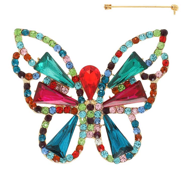 SP Sophia Collection - Wholesale Brooch - Vintage Crystal Gemstone Butterfly Brooch Pin