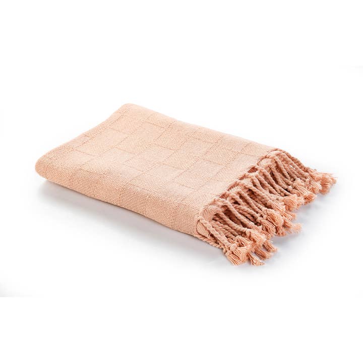 LR Home - Wholesale Throw Blanket - Solid Checkered Weave Throw Blanket with Fringe