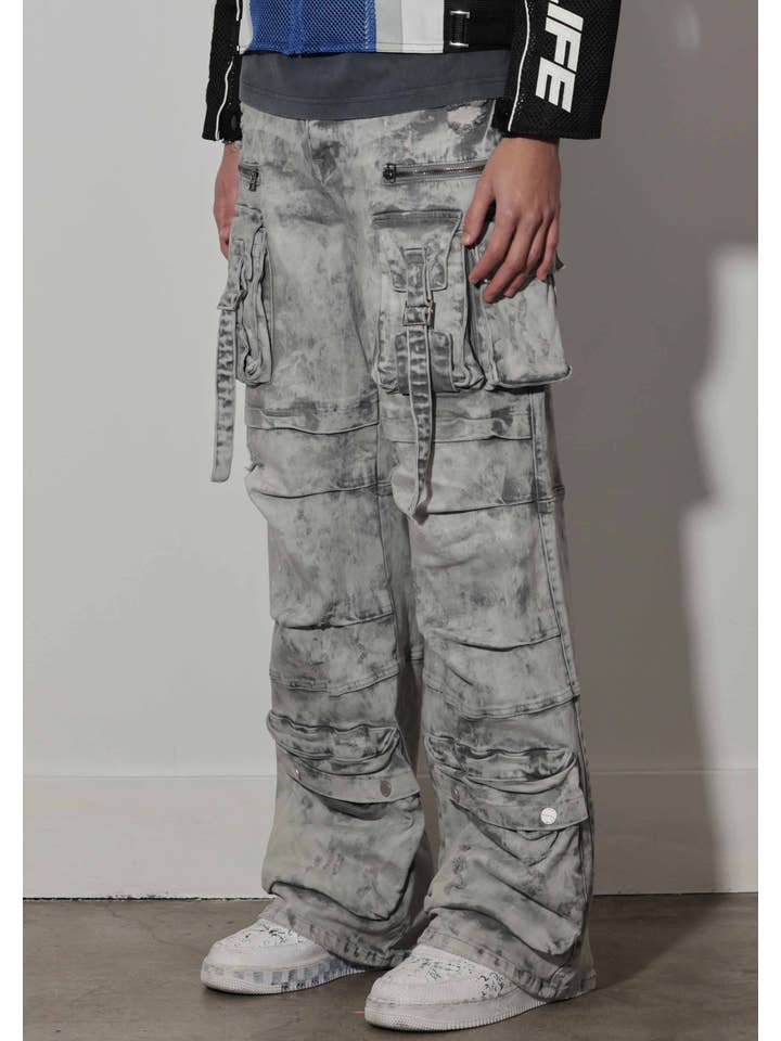 First Row – wholesale Jeans - Herr – Y2K vida cargobyxor i denim med utility-fickor3