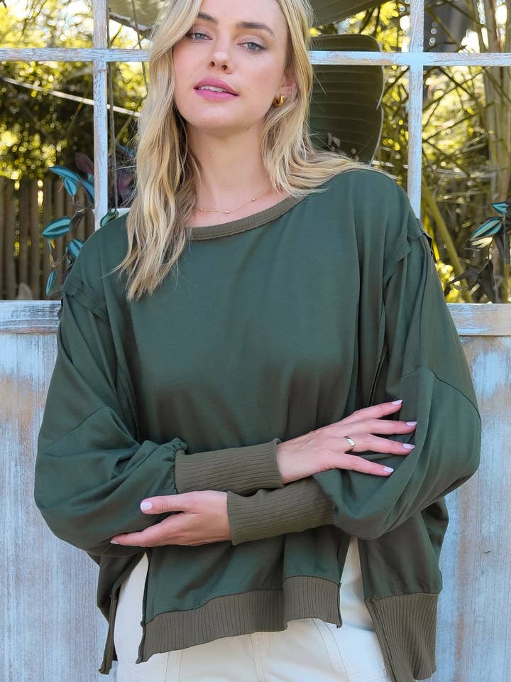 Haut en molleton français avec fente à l'avant et trou pour le pouce-LT9429 pour la vente par Nicabel