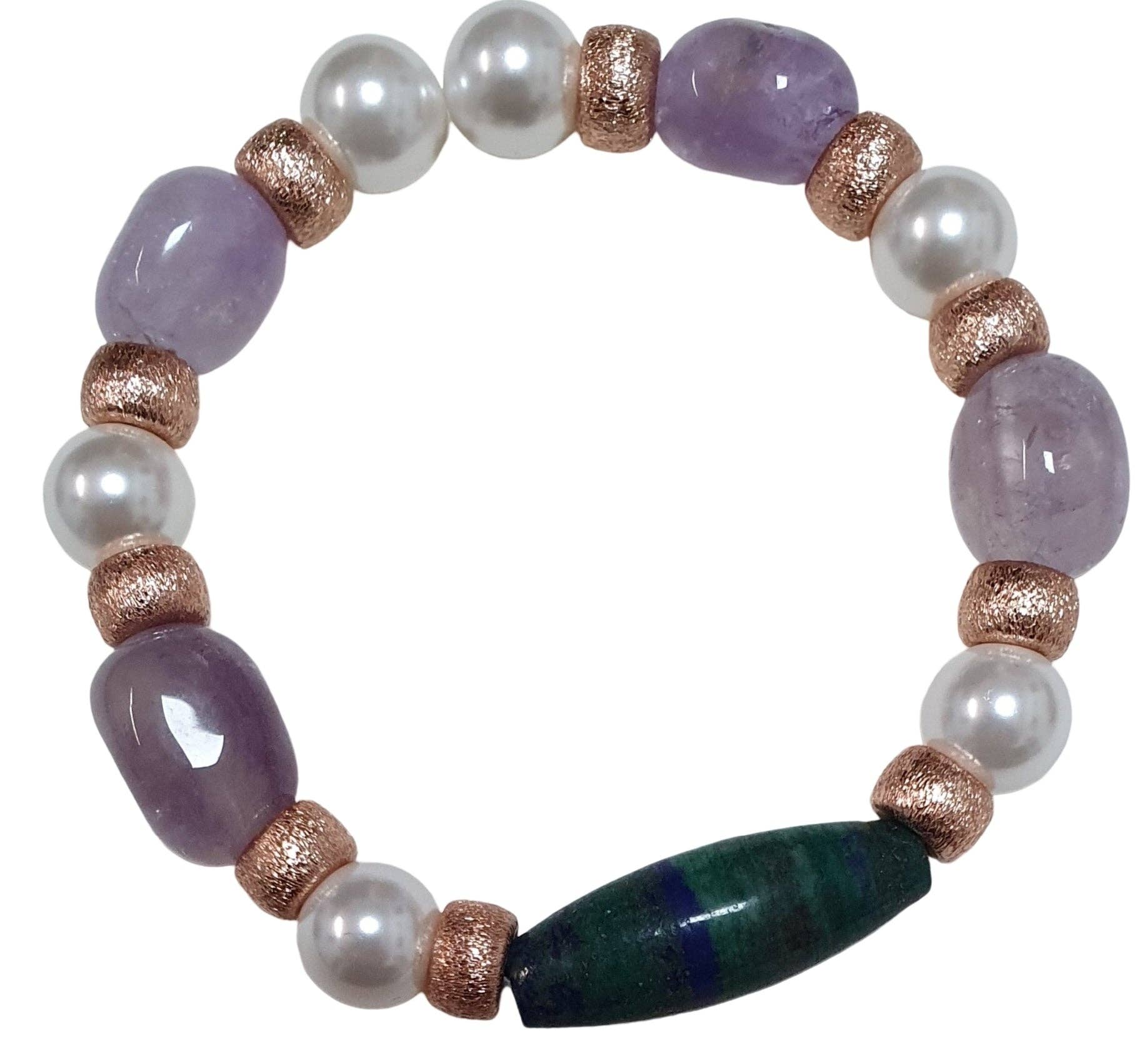 L'OFFICIEL SRL - Wholesale Beaded Bracelet - Bracciale elastico pietre ametista perle e verde0