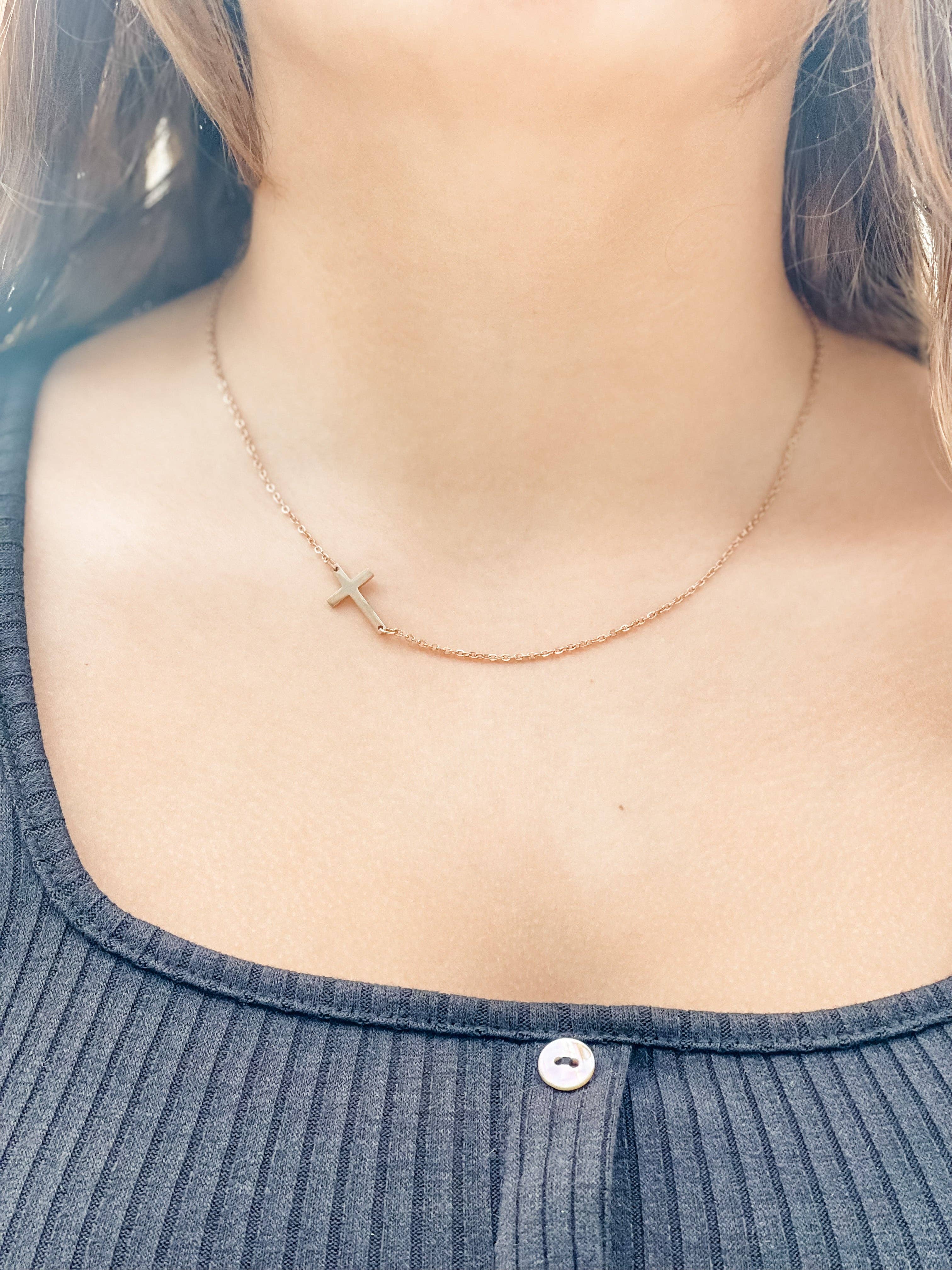 Harris Girls & Co. - Wholesale Pendant/Charm Necklace - "Faith On My Side" Rose Gold Cross