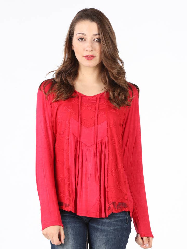 SB110A Red Lace Layered Blouse for wholesale by Select Clothing