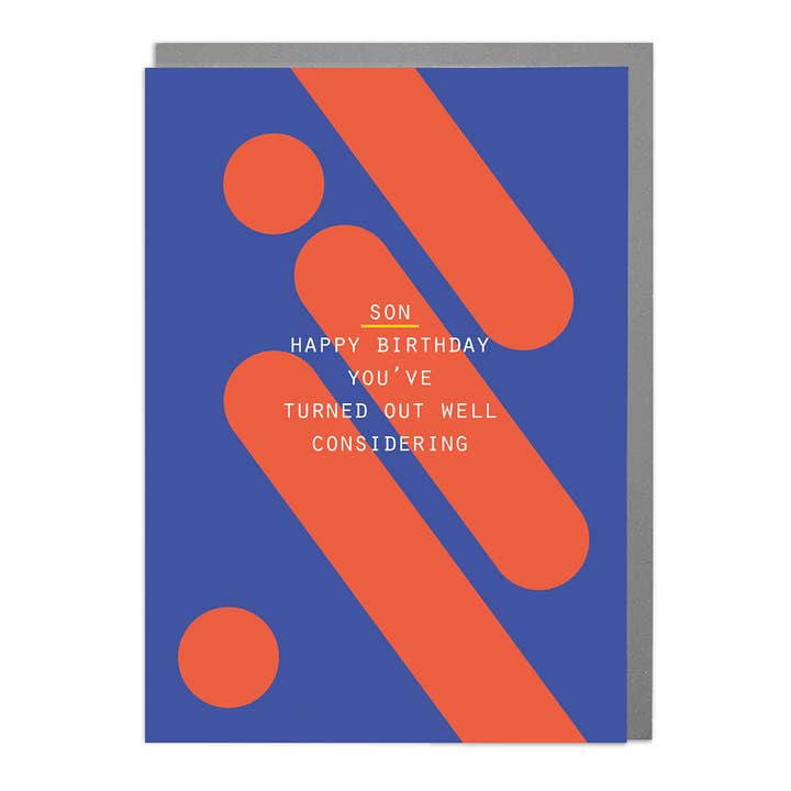 Carte d'anniversaire amusante pour fils – Design humoristique par Lola Design pour la vente par Lola Design Ltd