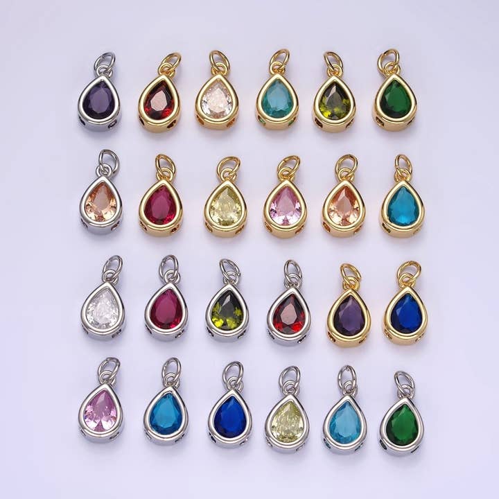 14K Guld Fyldt 15mm Personliggjort Fødselsten Dråbeformet Cubic Zirconia CZ Bezel Charm i Sølv & Guld | N1624 - N1647 for engroshandel hos Aim Eternal