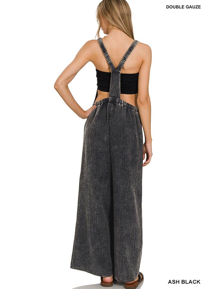 42POPS - Wholesale Overalls - Women's - "...Washed Double Gauze Wide Leg Overalls