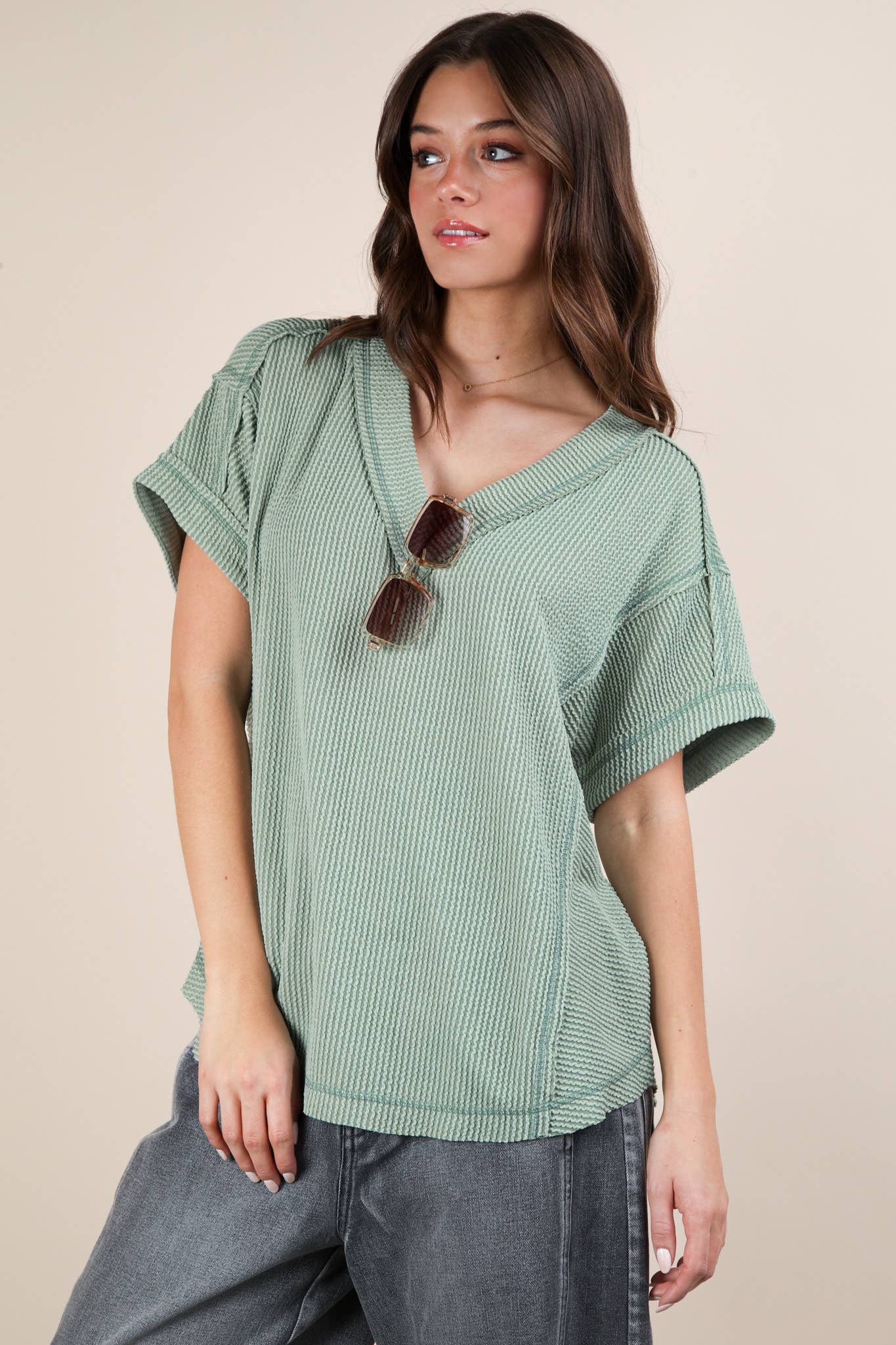 VERY J – wholesale Knit top – Women's – NT12075-Soft Two Tone Casual Comfy Ribbed Knit Top16