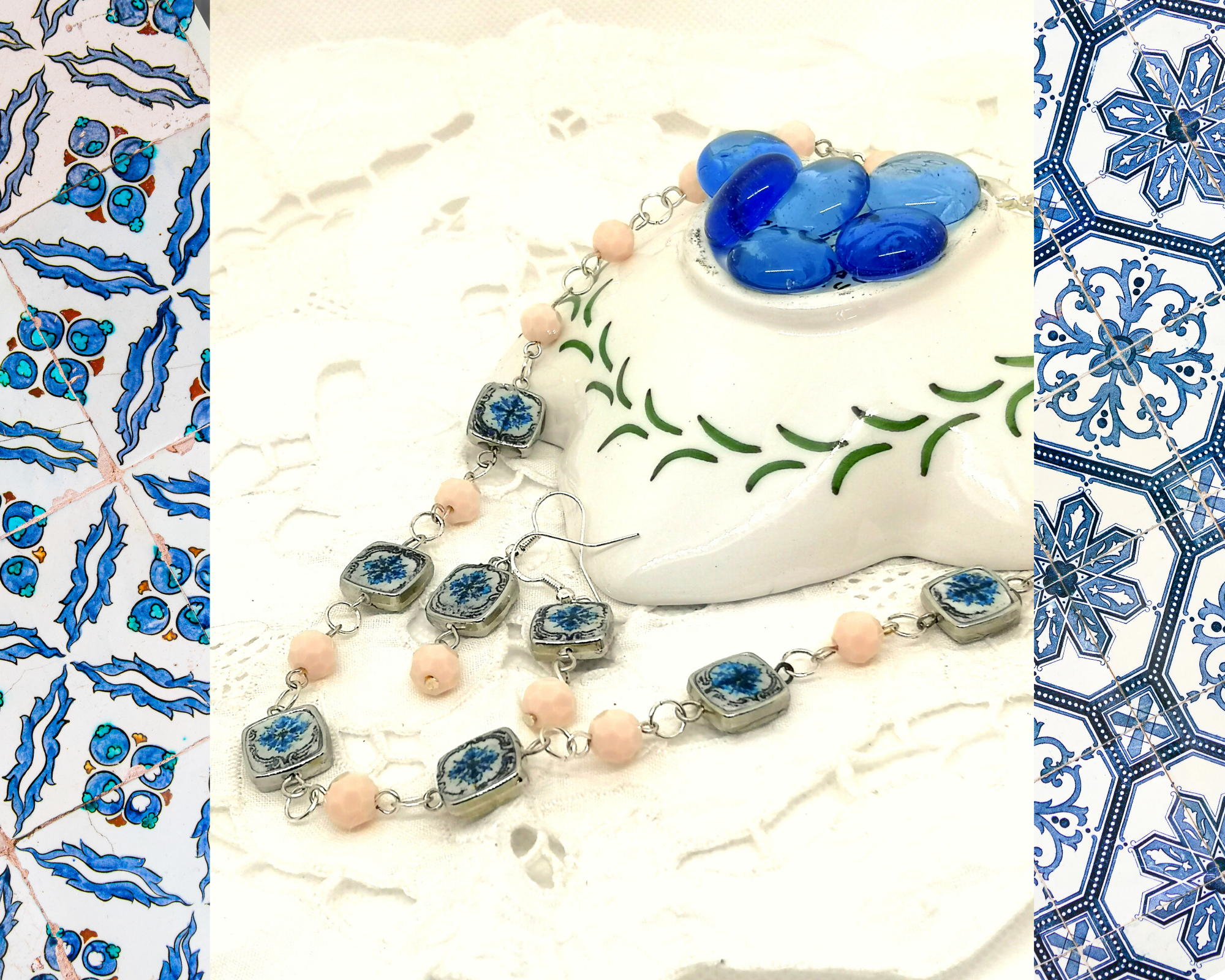 LUSO TILES JEWELRY – wholesale Smycken – Romantisk stil choker och örhängen set, Delikat halsband och6