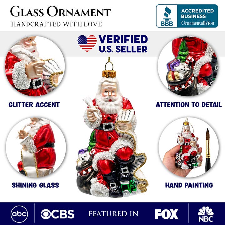 OrnamentallyYou - Wholesale Ornament - Santa with a Long Letter Glass Christmas Ornament2