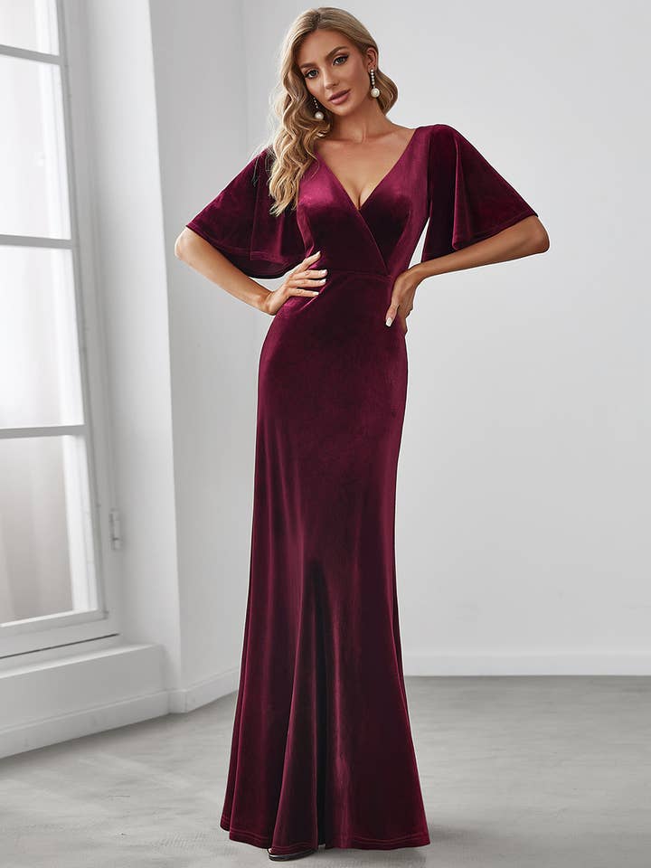 Ever-Pretty - Wholesale Gown - Women's - Elegant Double V Neck Velvet Wholesale Party Dress21