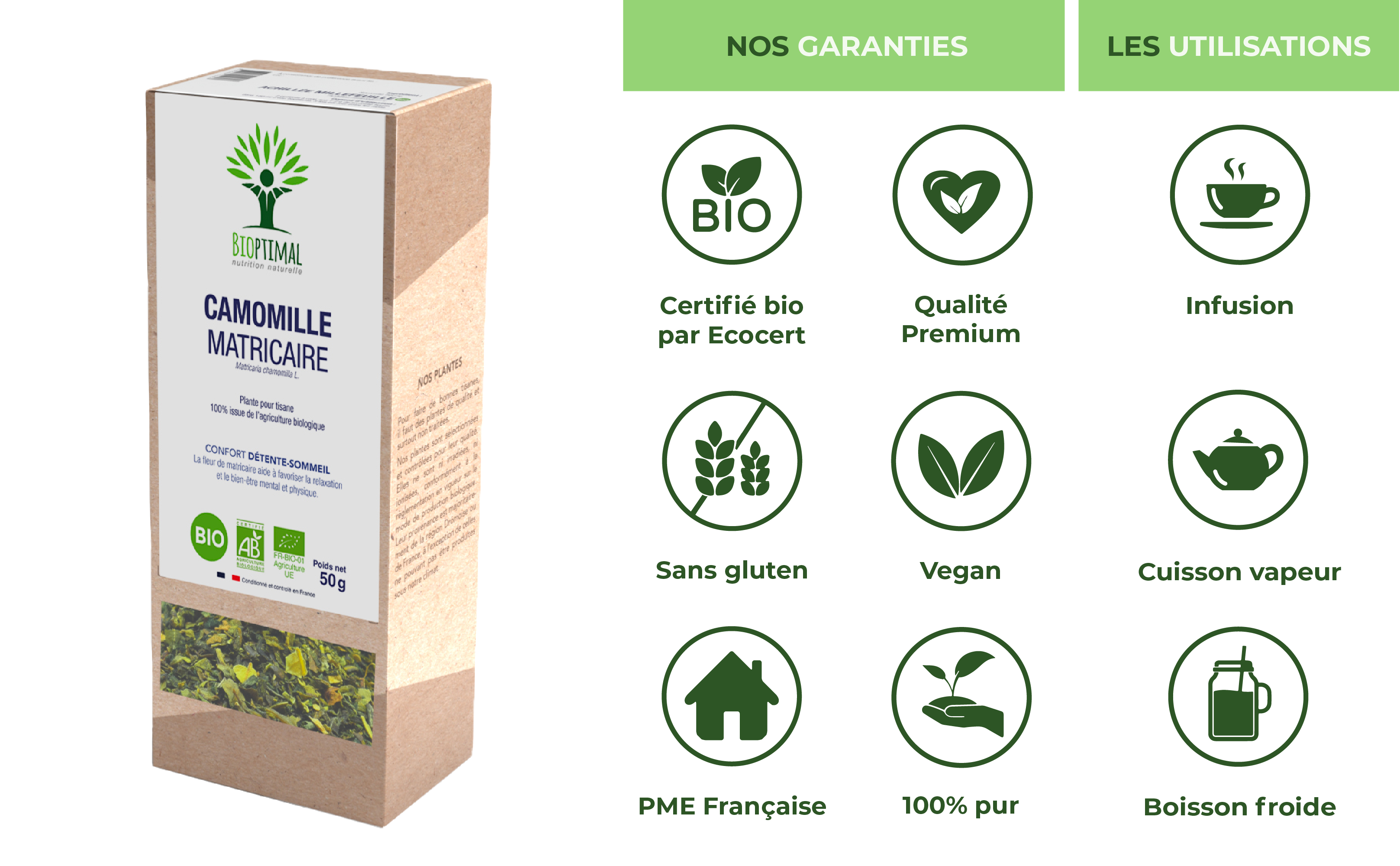Bioptimal - Venta al por mayor Tés saludables/desintoxicantes - Té herbal orgánico de manzanilla alemana 50 g5