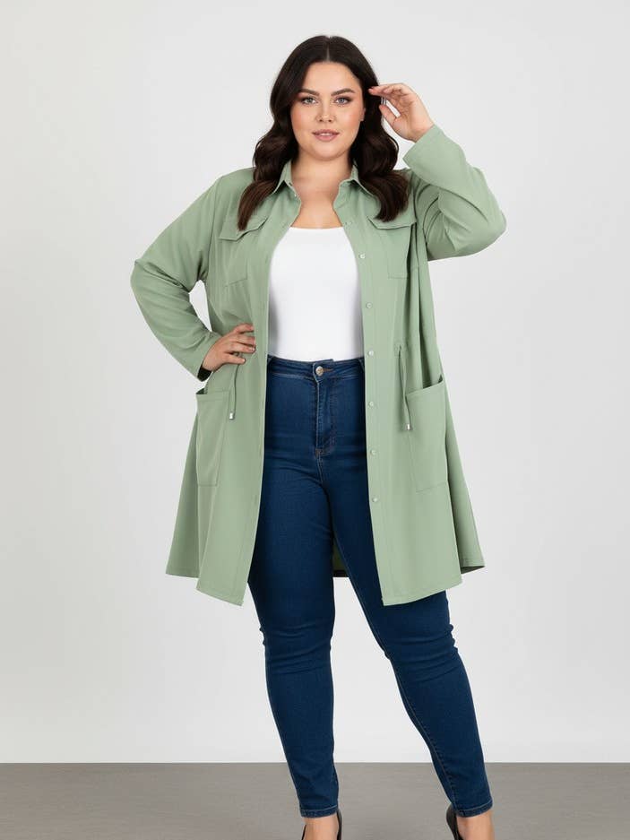 Grünes Kleid-Jacke in großer Größe (C6525) für den Großhandel von Pomme Rouge Paris